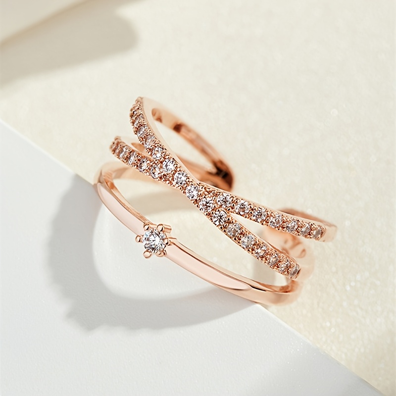 Women's Adjustable Double-Layer Zirconia Open Cross Ring